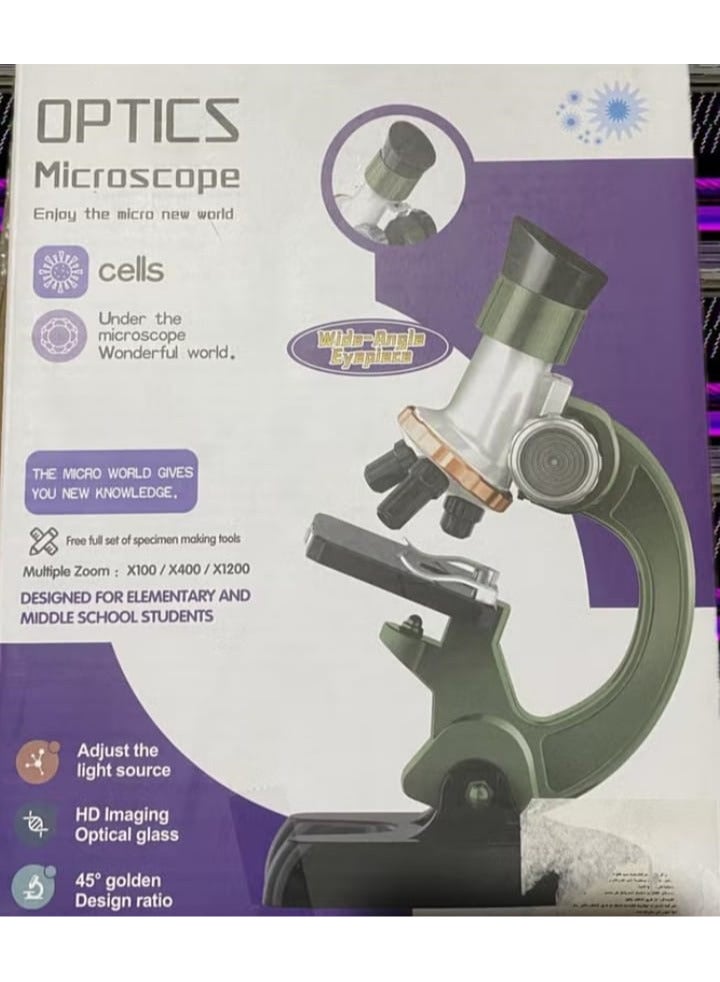 Monocular Biological Microscope for Beginners Kids with 100x1200x Adjustable Focus, Made of ABS Plastic, Battery Operated (Batteries Not Included) 11.5x7.5x23cm - Image 1